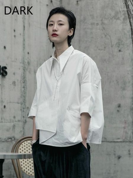 

women's blouses & shirts 2021 spring and summer simple hong kong style designer irregular 3/4 sleeve shirt ladies1, White