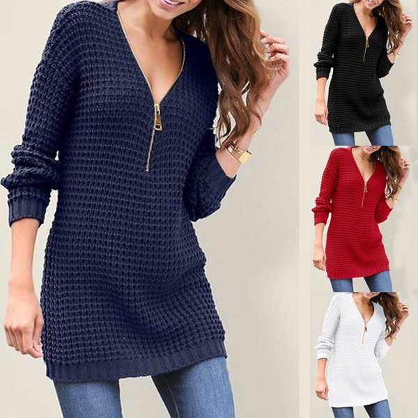 

7-color women autumn and winter v-neck long-sleeved knitted sweater dress solid color hollow-out long woolen sweater, White;black