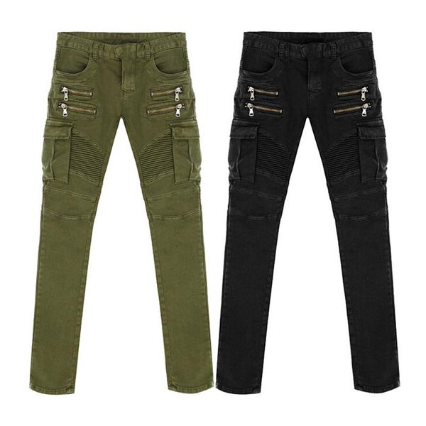 

new arrival green black motorcycle denim biker jeans men skinny 2020 slim elastic jeans hiphop washed, Blue