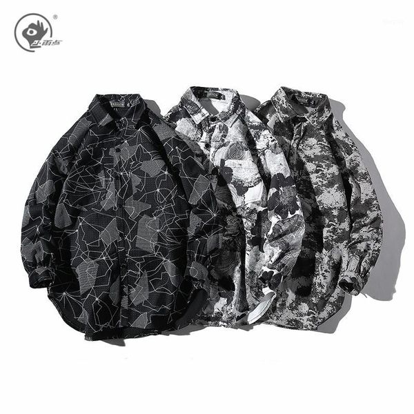 

little rain shirt men long sleeve retro men shirt fashion button down plaid floral printed brand clothing casual couple shirts1, White;black