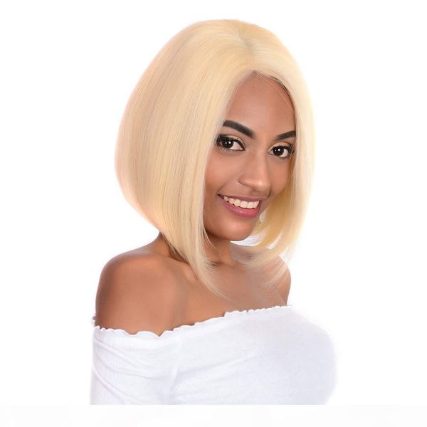 

#613 ash blonde human hair bob wigs virgin european remy straight bob full lace wig human hair lace front wig with baby hair, Black;brown