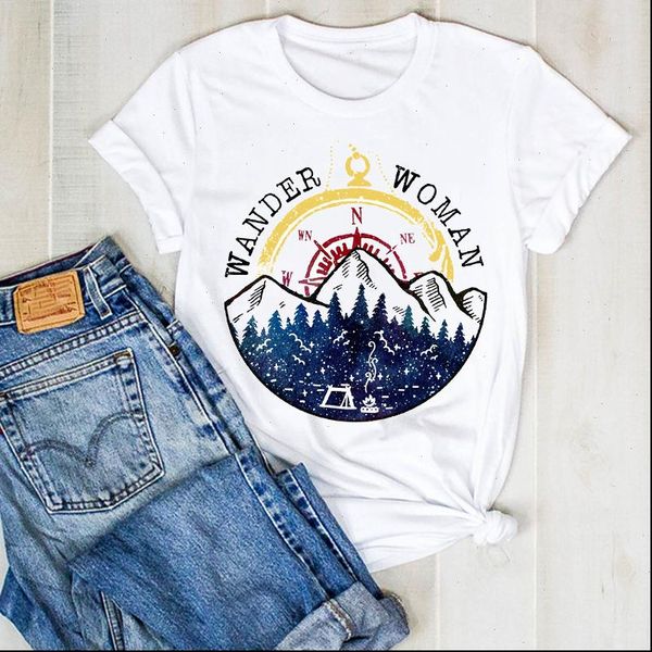 

women lady wander mountain cute ladies print fashion summer t tee tshirt womens female shirt clothes graphic t shirt, White