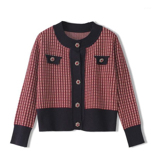 

lady sweaters retro cardigans women spring fall striped long sleeve o-neck beading buttons casual knitted sweaters jacket1, White