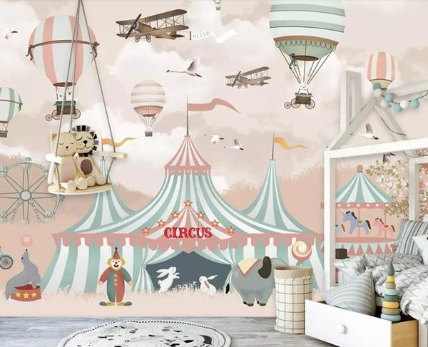 

diantu mural wallpaper cartoon air balloon circus background children room boy girl bedroom background mural 3d wallpaper