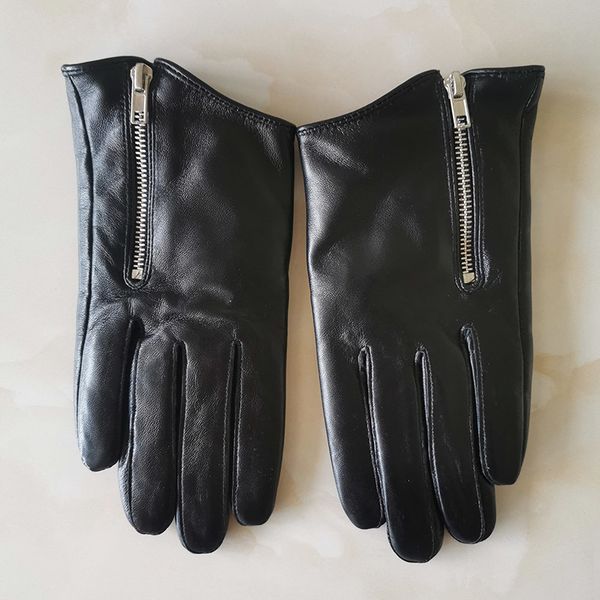 

натуральная кожа чистой овчины короткий стиль черный с молнией европейская версия вырезанного французских элегантных женских перчаток tb76, Blue;gray