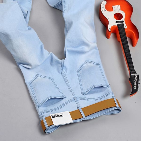 

four seasons thin light color for and jeans men stretch thin slim youth washed white straight tube trendy jeans for men uqsiv, Blue