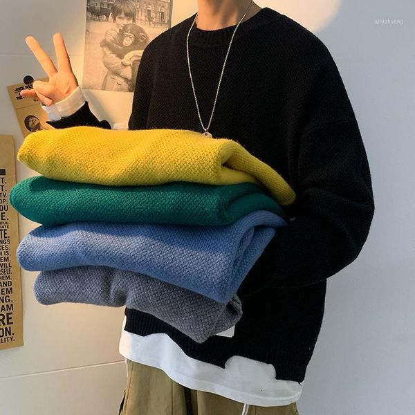 

men's casual oversize solid color sweater autumn winter 2020 korean streetwear couple sweater man fashion clothes1, White;black