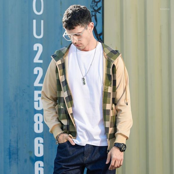 

mannen jas 2020 autumn new mens thin jacket fashion loose man casual plaid jacket oversized windbreaker coats veste homme1, Black;brown