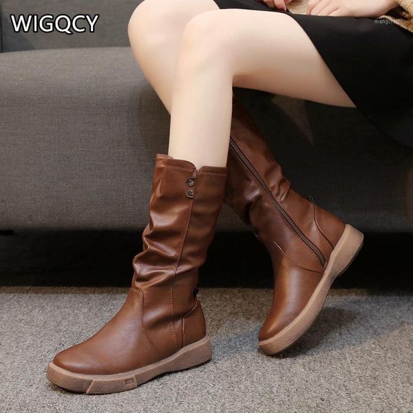 

2020 autumn winter new boots women's plus velvet flat-bottomed cotton boots fashion british style retro women1, Black