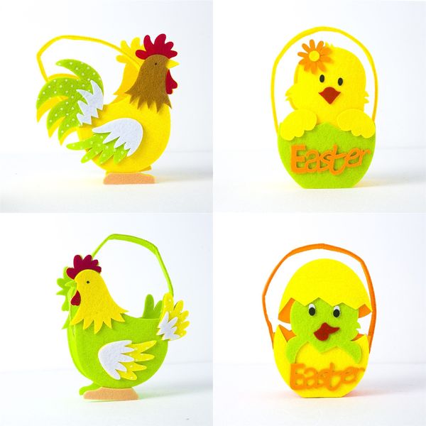 

2021 easter basket non-woven cartoon cock handbasket child kids egg gift basket bucket candy storage basket handbag tote bag g12005, Black