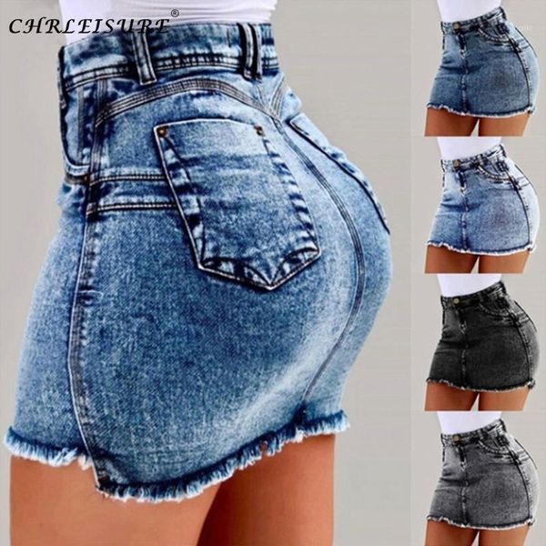 

chrleisure summer denim skirt for women fahion pocket high waist women femme skirt black ladie skirts 4color1