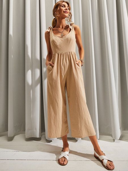 

luukse knot shoulder slant pocket jumpsuit k4lt#, White