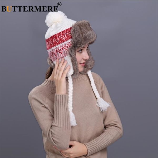 

buttermere russian ushanka hats womens knitting fur bomber hat women's beanies pom pom warm autumn winter warm trapper hat 201019, Blue;gray