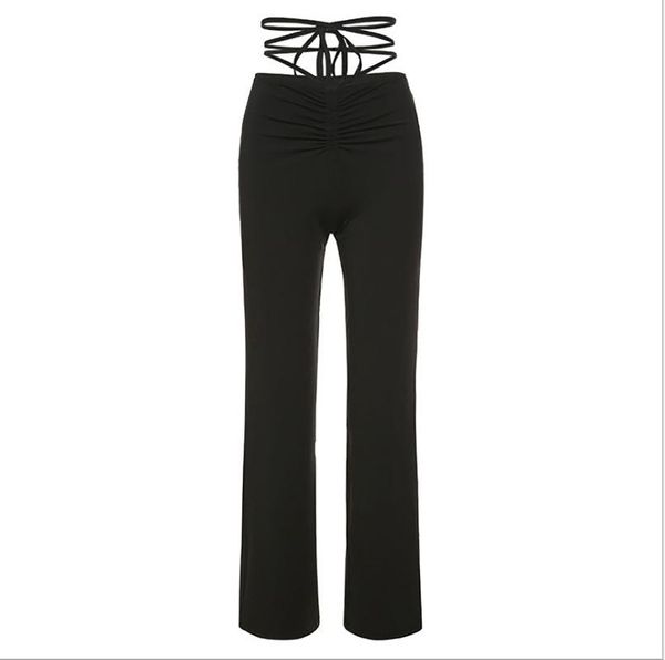 

women's pants & capris harajuku women trousers lace-up straight-leg fashion casual ruched long bottoms summer club streetwear, Black;white