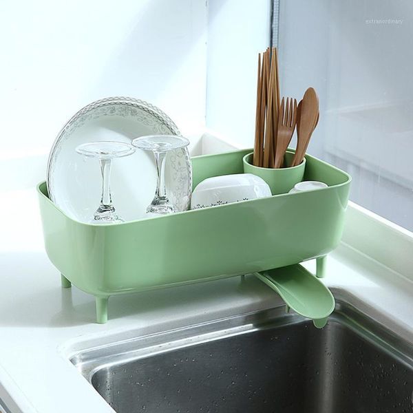 

1pcs plastic dish drying rack dish drainer utensil organizer for kitchen storage racks holders home supplies - green white1