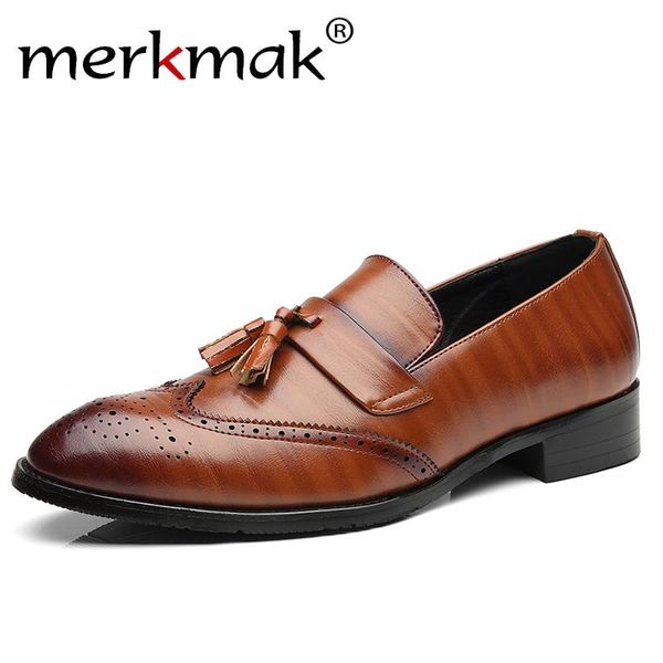 

merkmak brogue shoes men tassel british style carved split leather shoes lace up business mens plus size 48, Black