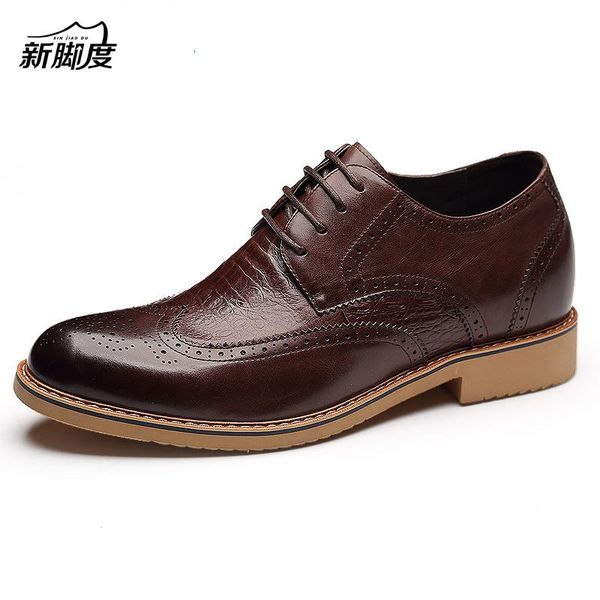 

dress shoes x8865 men's height increasing elevator calf leather brogue oxfords wedding in hidden insole grow taller 6 cm, Black