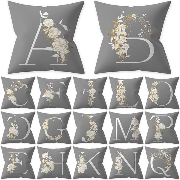 

1pcs alphabet gray letter cushion cover polyester throw pillowcase 45*45cm sofa home car decorative pillowcover 41019