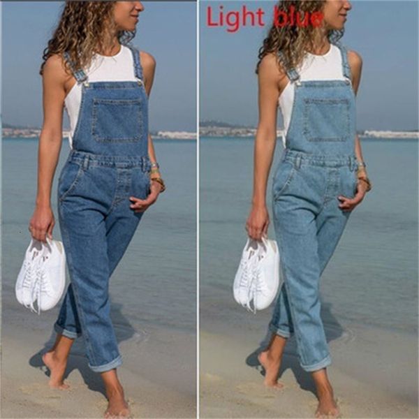 

denim suspenders large women's pants solid color jeans, Blue