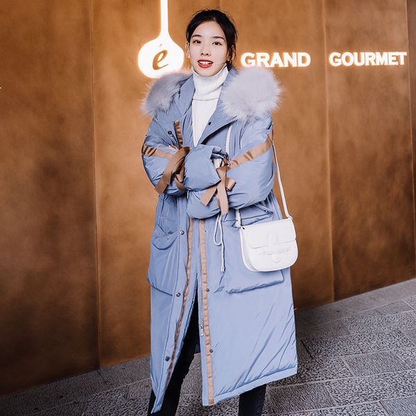 

2021 new female coat new winter 90% white duck down with hood korean fashion skin long released jacket yy1 qy4a, Black