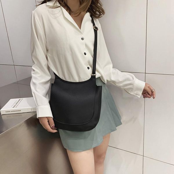 

fggs-women fashion wide solid color shoulder handbags female simple pu leather women large capacity pure color flap crossbody ba