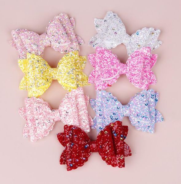 

children hairpin bowknot glitter hair clip hair ornament baby headpiece printed baby accessories paillette bow wrap edge clip wmq380, Slivery;white