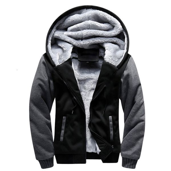 

shionfa patchwork fleece men's hoodie winter thick sweatshirts casual hooded cardigan fashion bomber fur jackets zipper coat 5xl 201019, Black