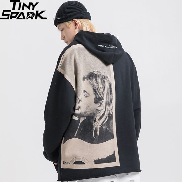 

men hip hop hoodie sweatshirt smoking kurt cobain print 2020 streetwear hoodie pullover harajuku loose hoodie nirvana nevermind, Black