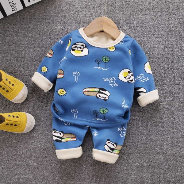 

2020 set winter cartoon new cute pajamas plush warm children's home cloth 7pna, Blue;red