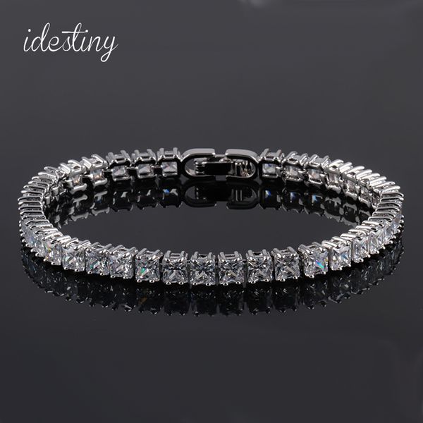 

11.11 classic square 4mm cz tennis bracelets for woman silver color princess cut wedding jewels christmas gift 200925, Black