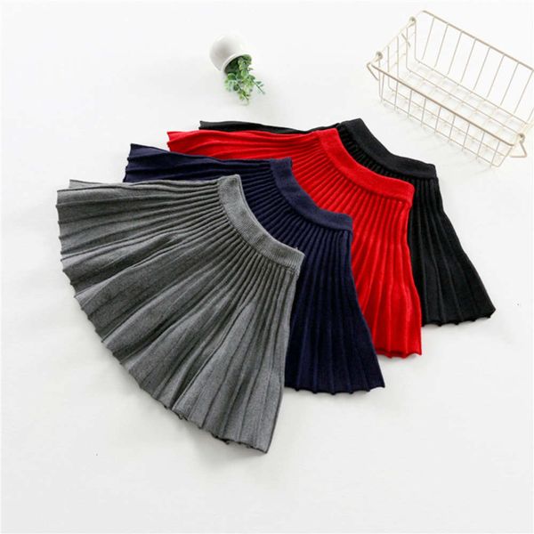 

autumn winter girls' 2021 middle school korean pleated baby's knitting shawl children's skirt, Blue