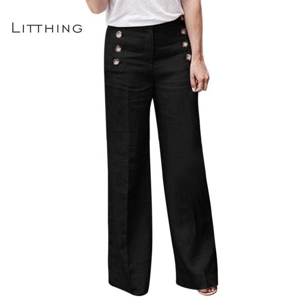 

litthing 2021 new spring cotton linen wide leg trousers women casual loose high waist pants female solid button pants outerwear y19070101, Black;white