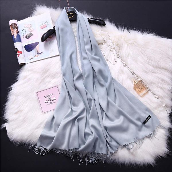 

2020 women scarf solid cashmere scarves lady shawls and wraps winter head scarf pashmina long size foulard hijab wholesale wmtjsc bdesybag, Blue;gray