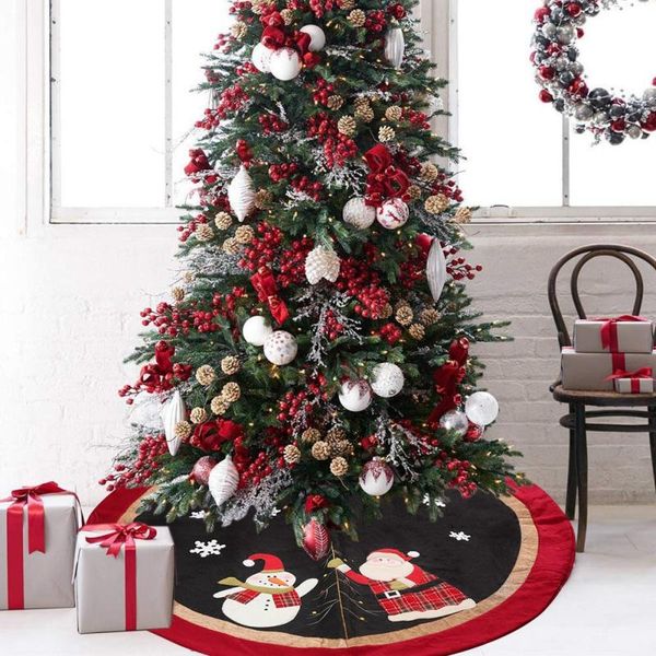 

non-woven christmas tree skirt aprons golden edge santa and snowman decoration for home xmas tree skirt new year supplies