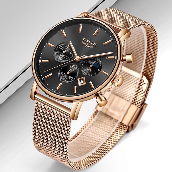 

new women gift clock lige fashion brand quartz wristwatch ladies luxury rose gold watch female watch women relogio feminino 201124, Slivery;brown