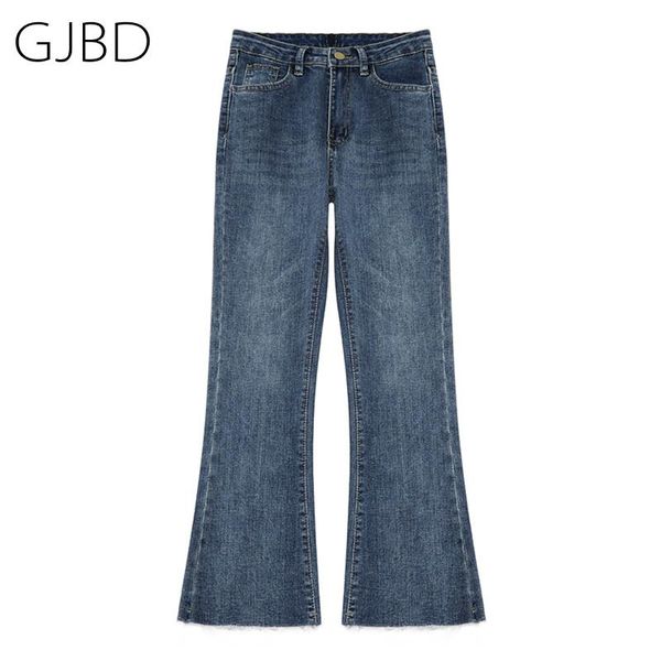 

gjbd women's jeans 2021 spring baggy casual harajuku streetwear high waist trouser vintage washed boyfriend micro flared pants, Blue