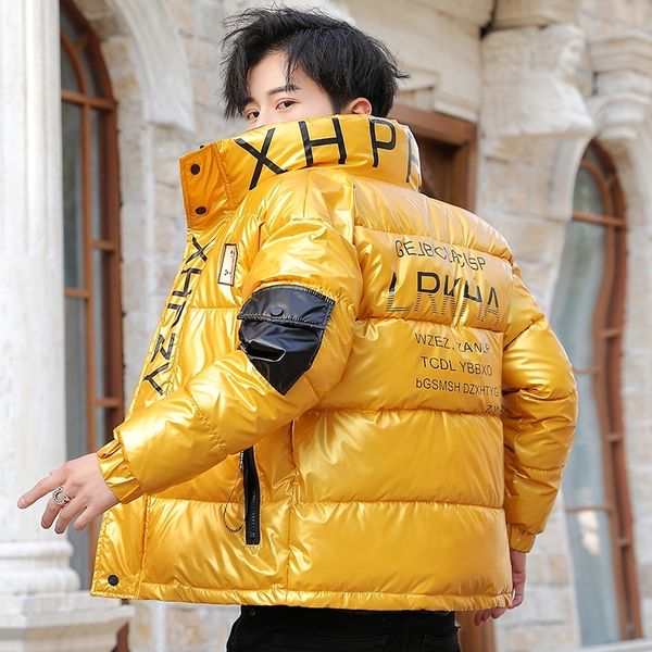 

new casual thicken parka shiny winter parka men outwear waterproof warm coat stand collar plus size 4xl 201028, Black