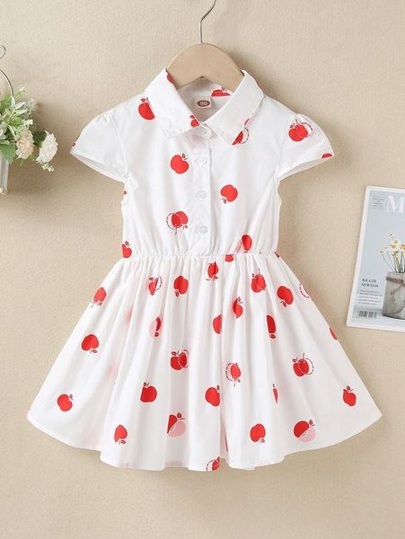 

toddler girls apple print shirt dress she, Red;yellow