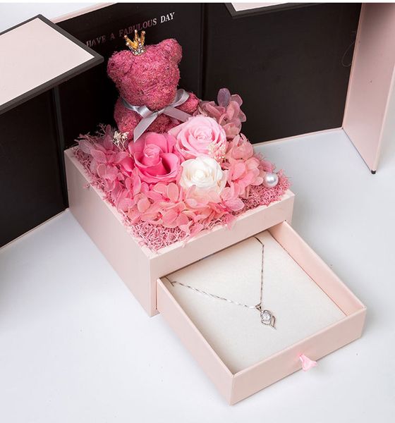 

2020 valentine's day gift teddy bear rose two door gift box birthday girlfriend wife mother's day anniversary christmas gif