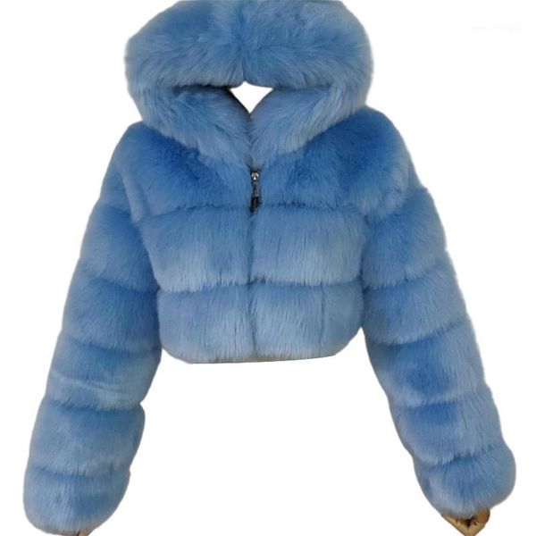 

women fashion winter faux fur cropped coat fluffy zip hooded warm short jacket1, Black