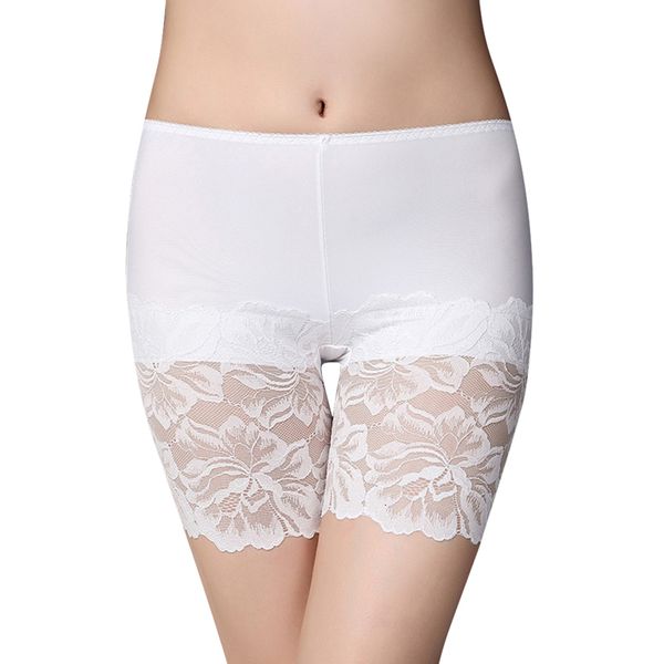 

2020 lace elastic women underskirts seamless slim safe pants plus size summer ice silk breathable tight, Black