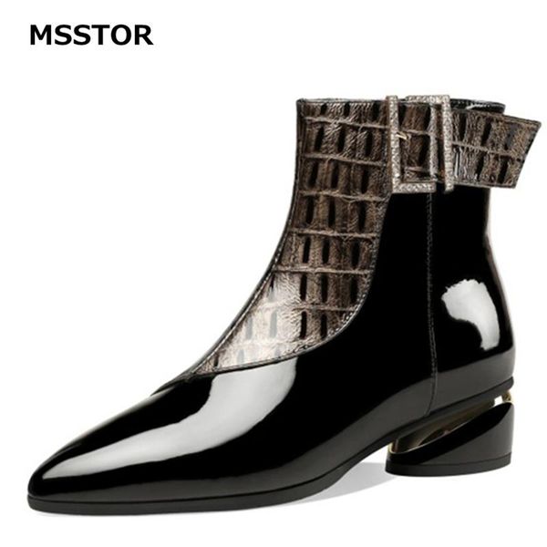 

mixed colors high heel boots women buckle strap pointed toe party women winter shoes zipper thick heels ankle boots casual black