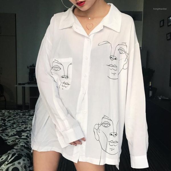

women men blouse shirt new summer face printed shirts women clothing for couple white black1