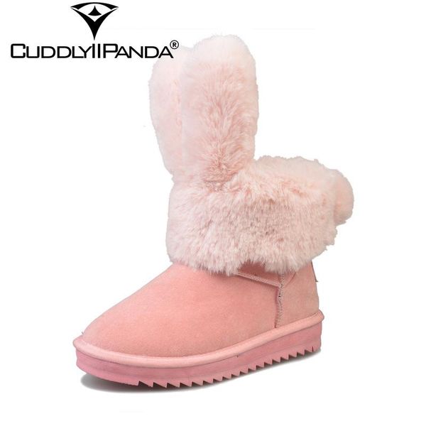 

cuddlyiipanda 2020 new ear snow boots thickened faux fur women winter boots pink kawaii lovely ear ankle, Black