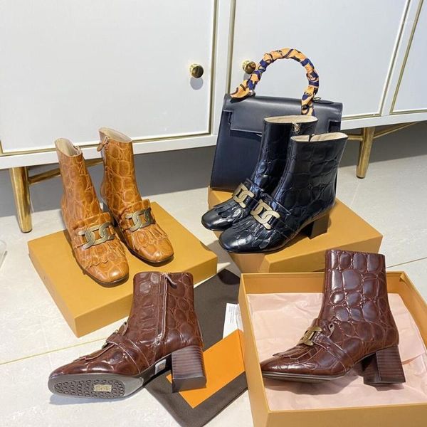 

mental chain women ankle boots chunky high heels women short boots genuine leather autumn winter combat motorcycle1, Black