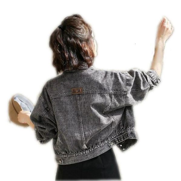 

short gray denim 2021 new fall long woman jacket female fashion jeans coats outerwear p1699 snk5, Black;brown