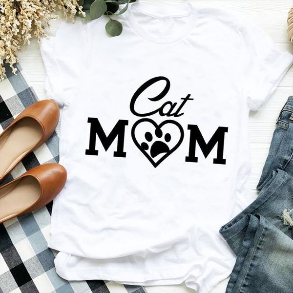 

crazy cat lady print t shirt women short sleeve o neck loose tshirt women tee shirt female clothes camisetas mujer, White
