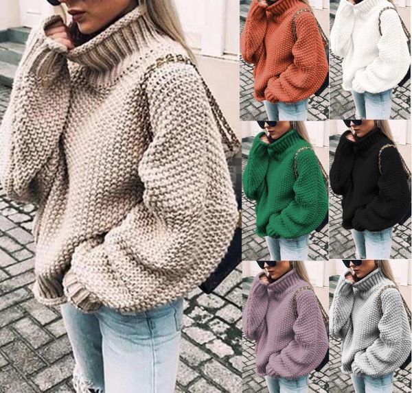 

autumn winter thick line sweater female roll edge high collar bat sleeve sweater female loose wear jacket1, White;black