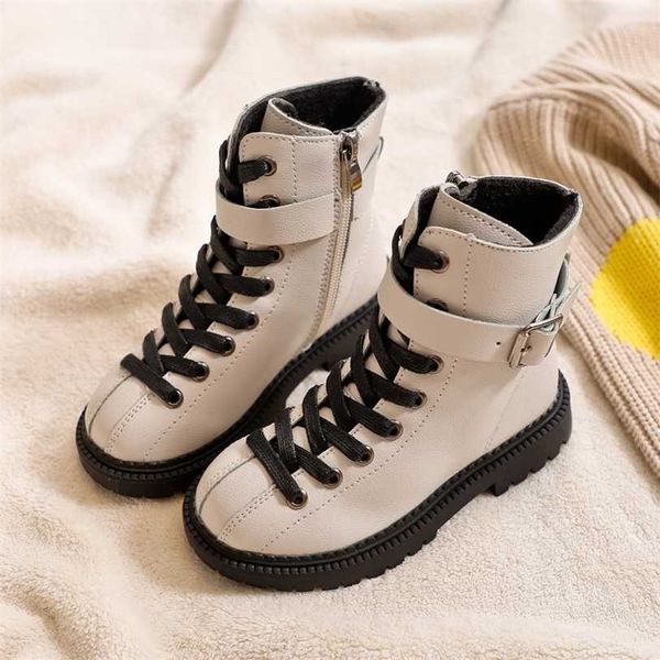 Crianças sapatos meninas botas outono e inverno lado zíper meninos meninos de neve de couro infantil quente para 211227