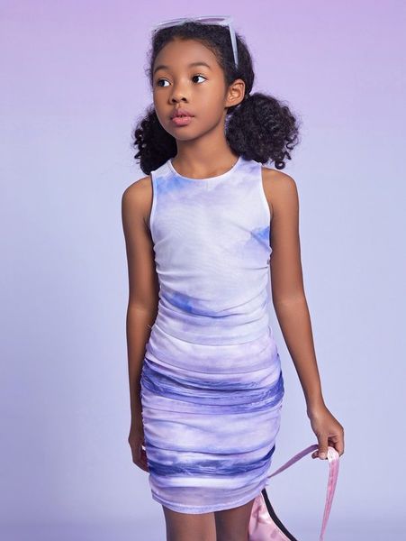 

girls tie dye fitted dress she, Red;yellow